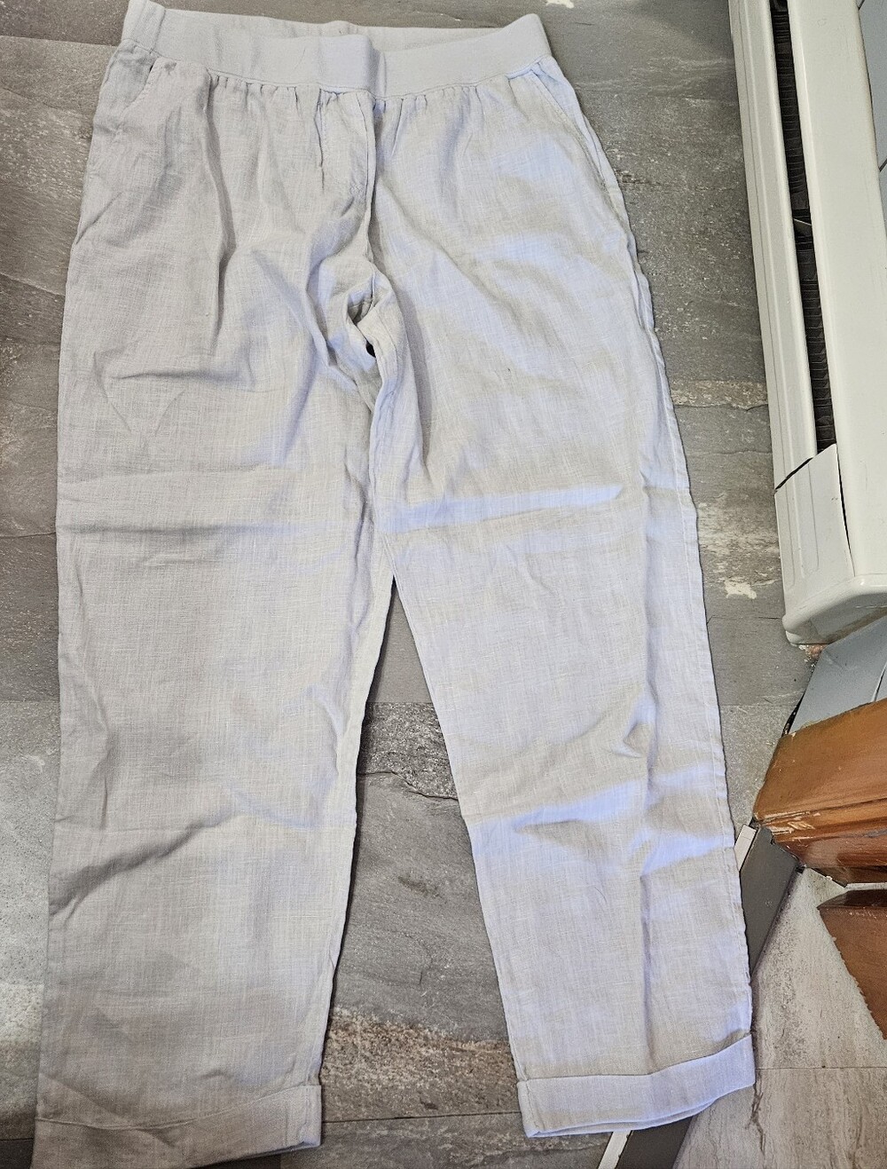 Rosso35 Light Grey Casual Linen Pull Up High Rise Pants. Light,flowy. 28". L
